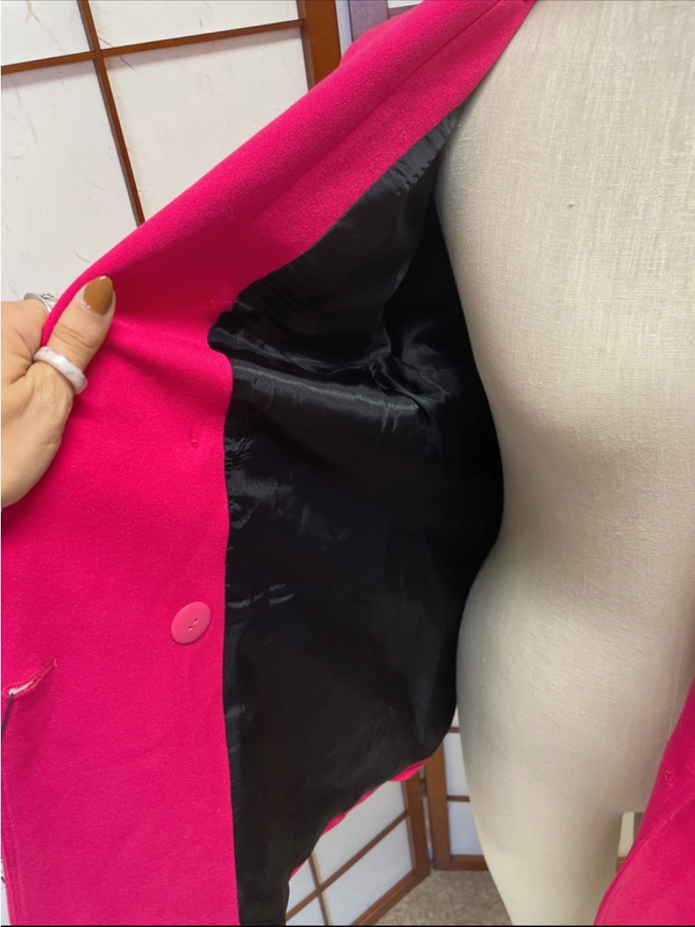 Zara Double-Breasted Fuchsia Blazer with Gold Buttons - Picture 3 of 7